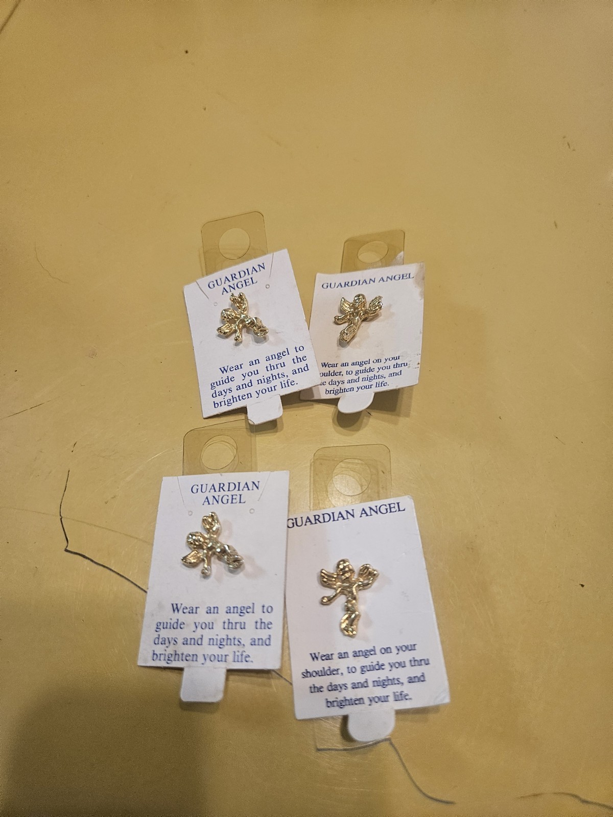 Lot Of 4 Guardian Gold Angel Lapel Pins NOS