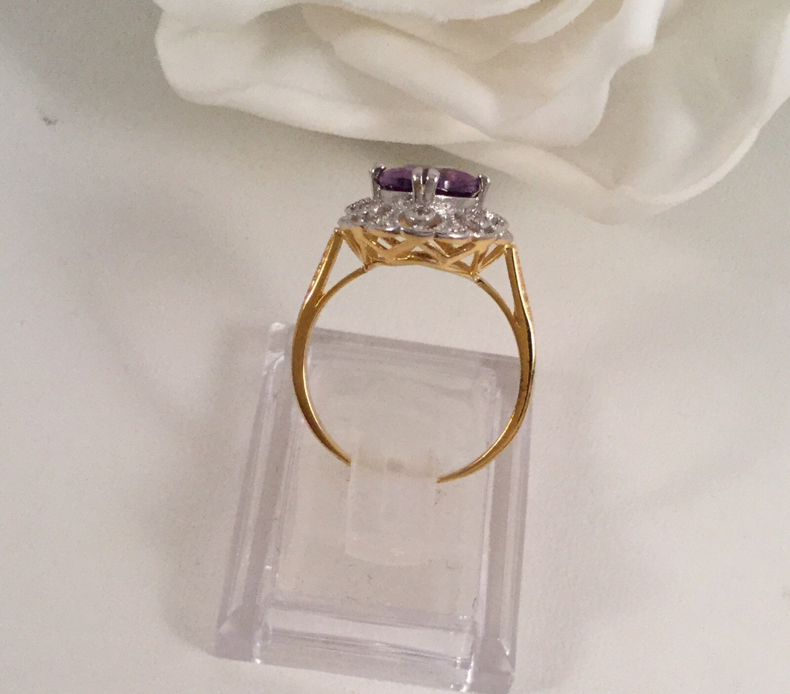 Vintage Jewellery Gold Ring Amethyst White Sapphires Antique Deco Jewelry 10 U