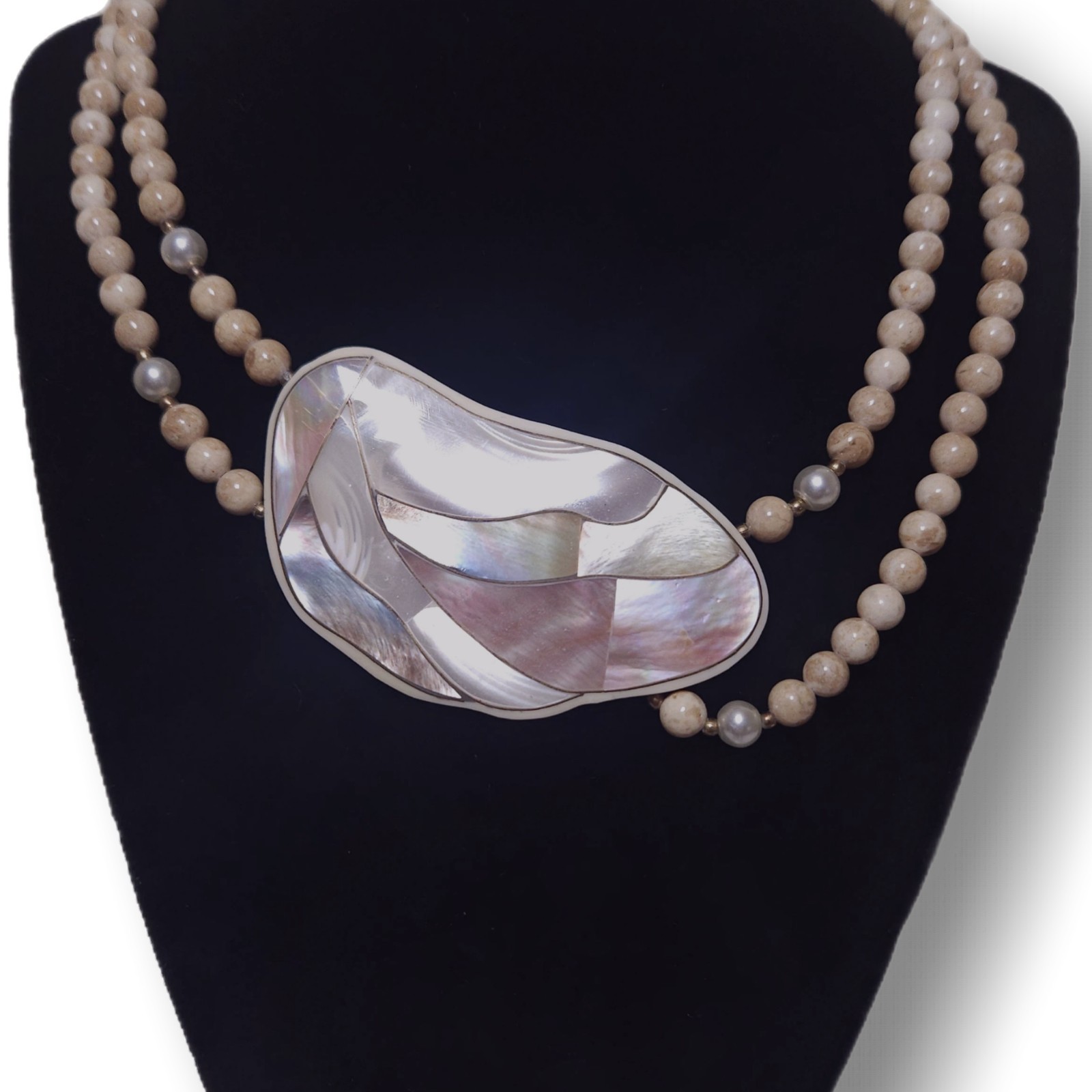 Karla Jordan Vintage Mother of Pearl Necklace 12 In BohoShique Statement Piece