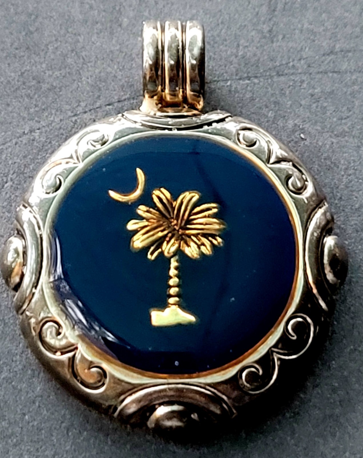 Vintage Pendant Enhancer Signed Designer “Best” Lapis Palm Crescent Moon