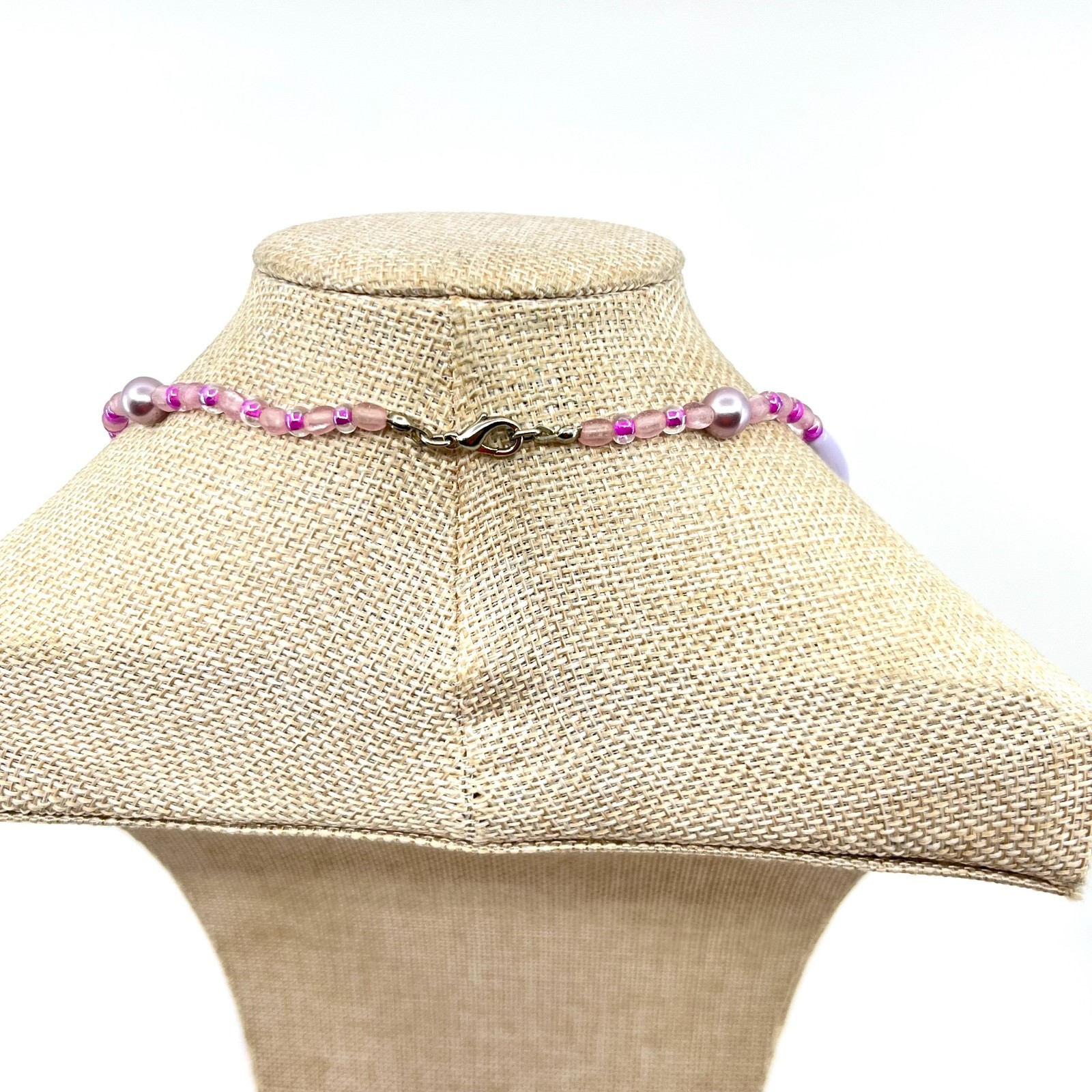 Vintage Lavender Purple Beaded Strand Necklace Long Boho Faux Pearl Mixed Beads