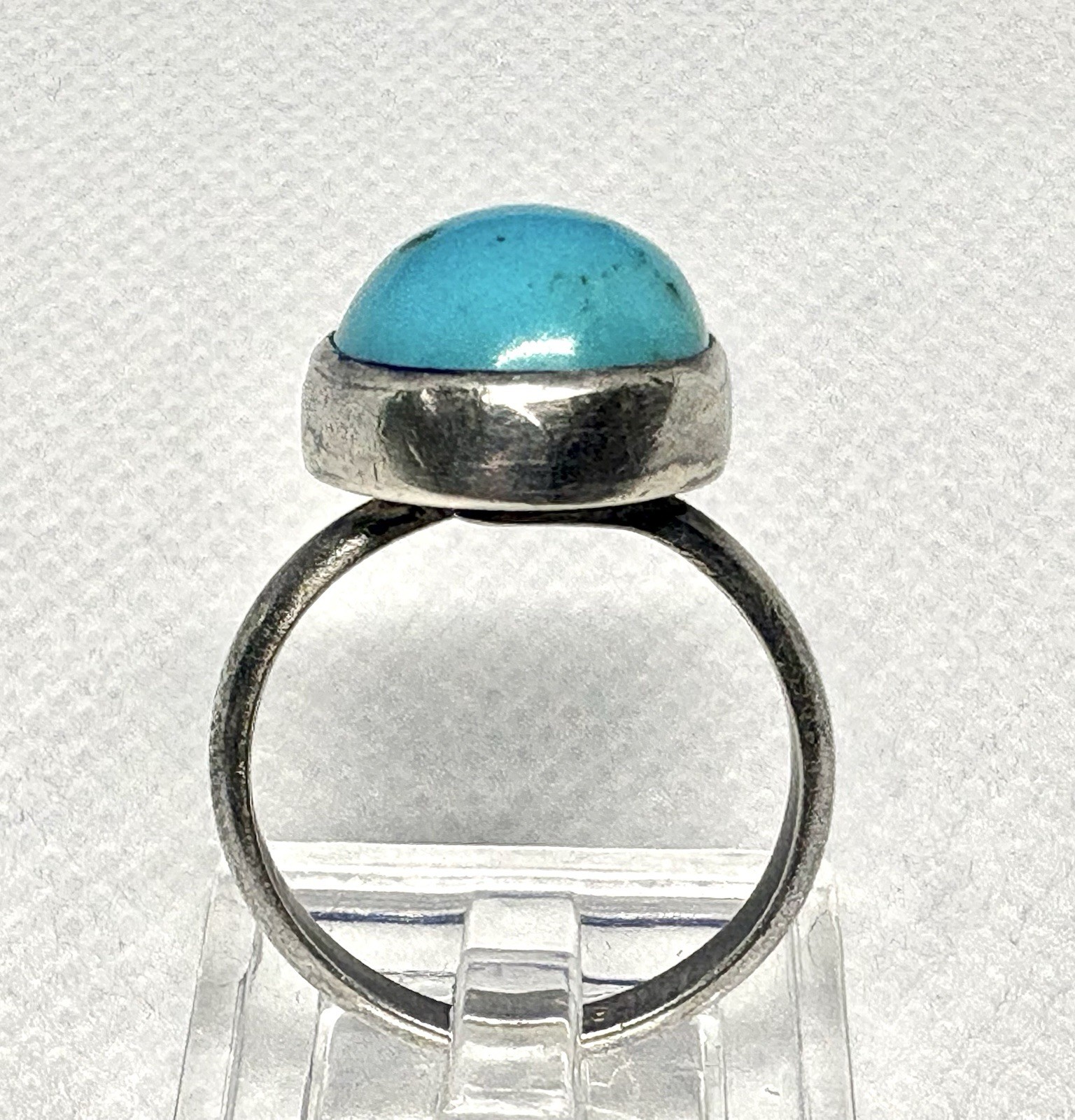 (08) Huge 6 Ct. Turquoise 925 Sterling Silver Ring Size 5.5 Vintage est 1970s