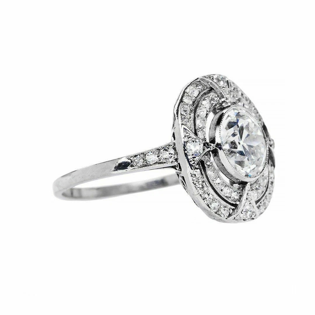 Art Deco Round Lab Created Diamond Valentines Special 14K White Gold Finish Ring