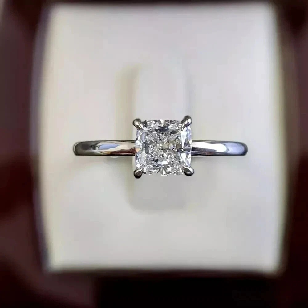 1.2Ct Cushion Cut Lab Created Diamond Solitaire Ring Engagement 14K Gold Finish
