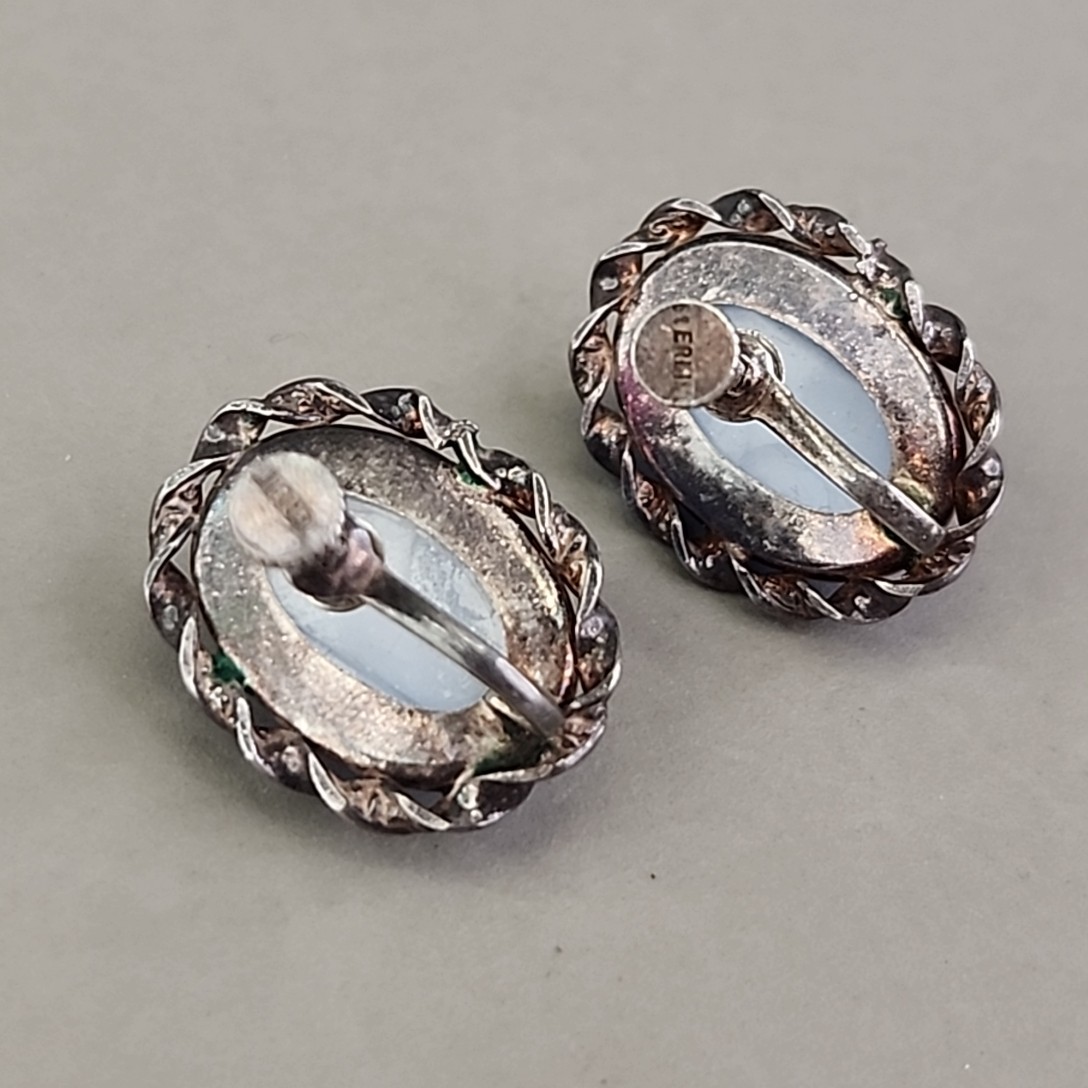 Vintage Star Sapphire Glass Screwback Earrings Blue Sterling Silver .75″