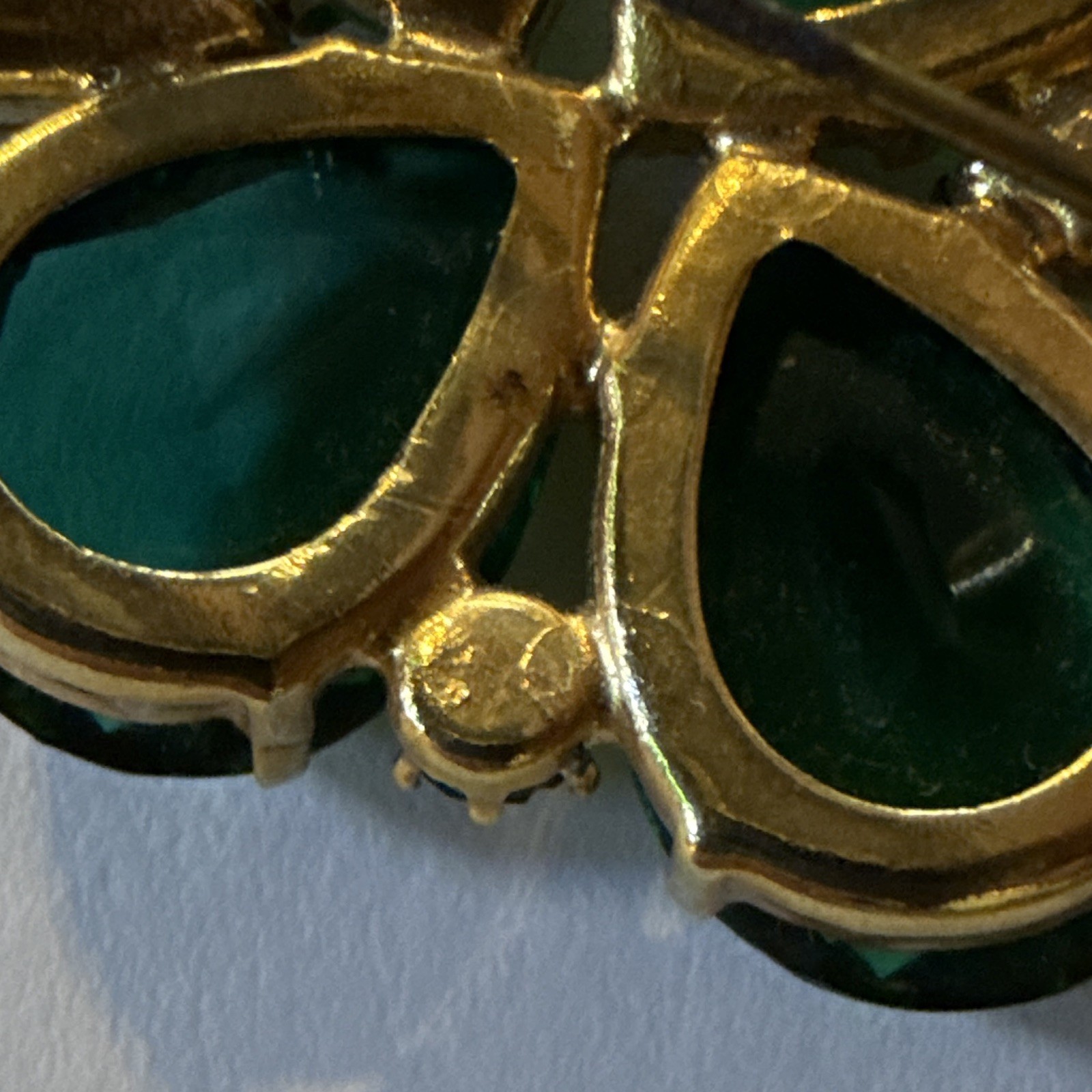 Vintage Green Flower Pearcut Large Center Rhinestone Framed by Navette