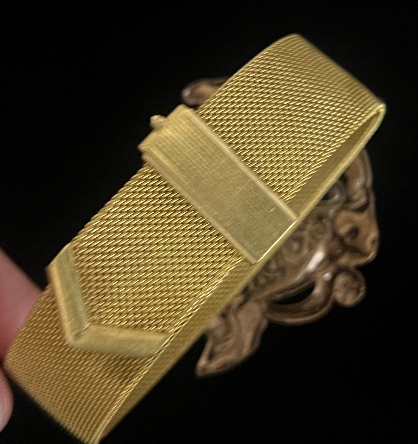 Art Nouveau Flower Bracelet Brass Calla Lily Mesh Cuff Art Nouveau Jewelry