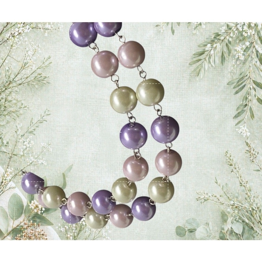Vintage Pastel Faux Pearl Double Strand Necklace Pink Purple Romantic