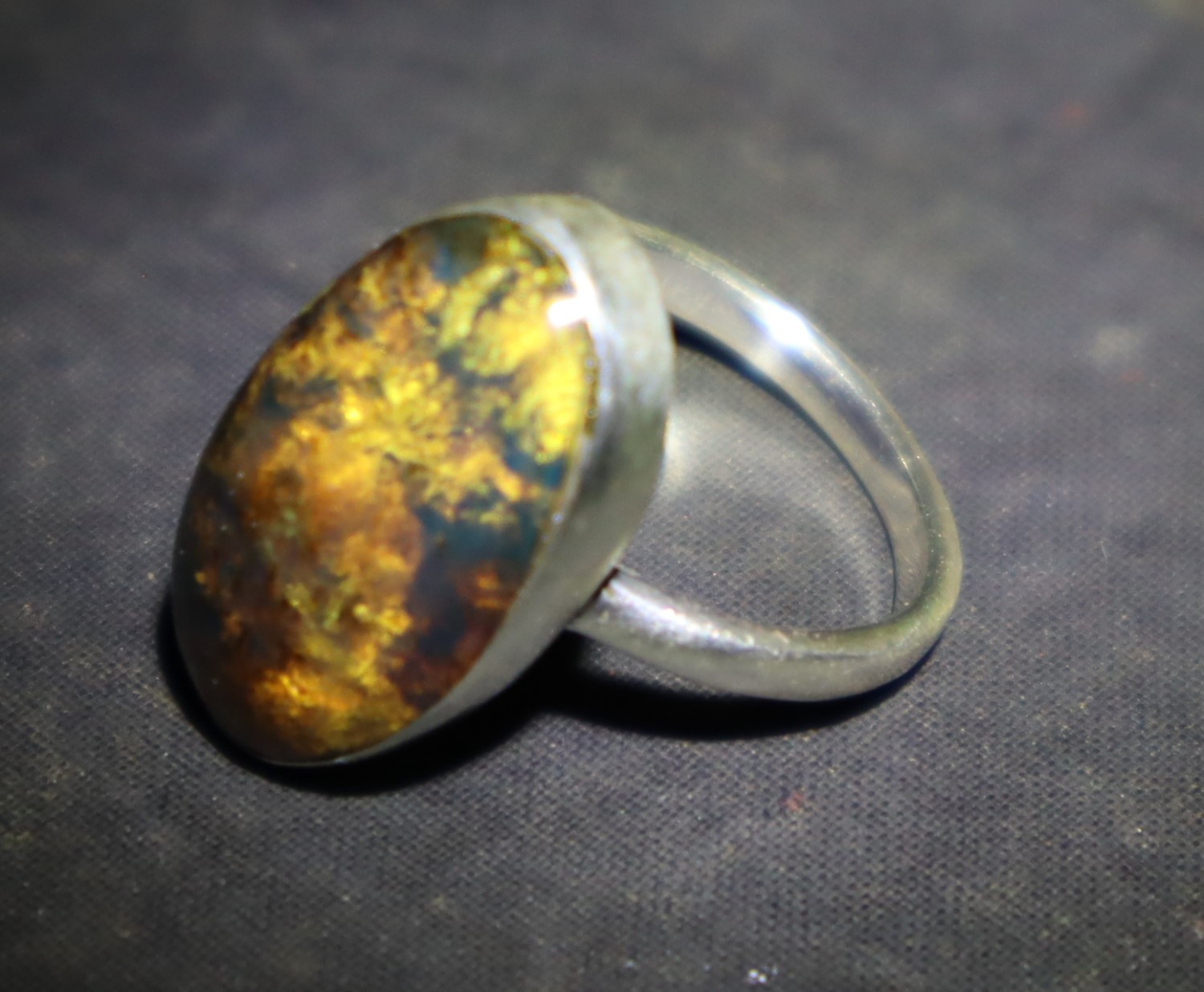 Natural Translucent Orange Blue Amber .925 Sterling Silver Ring #6 free resizing