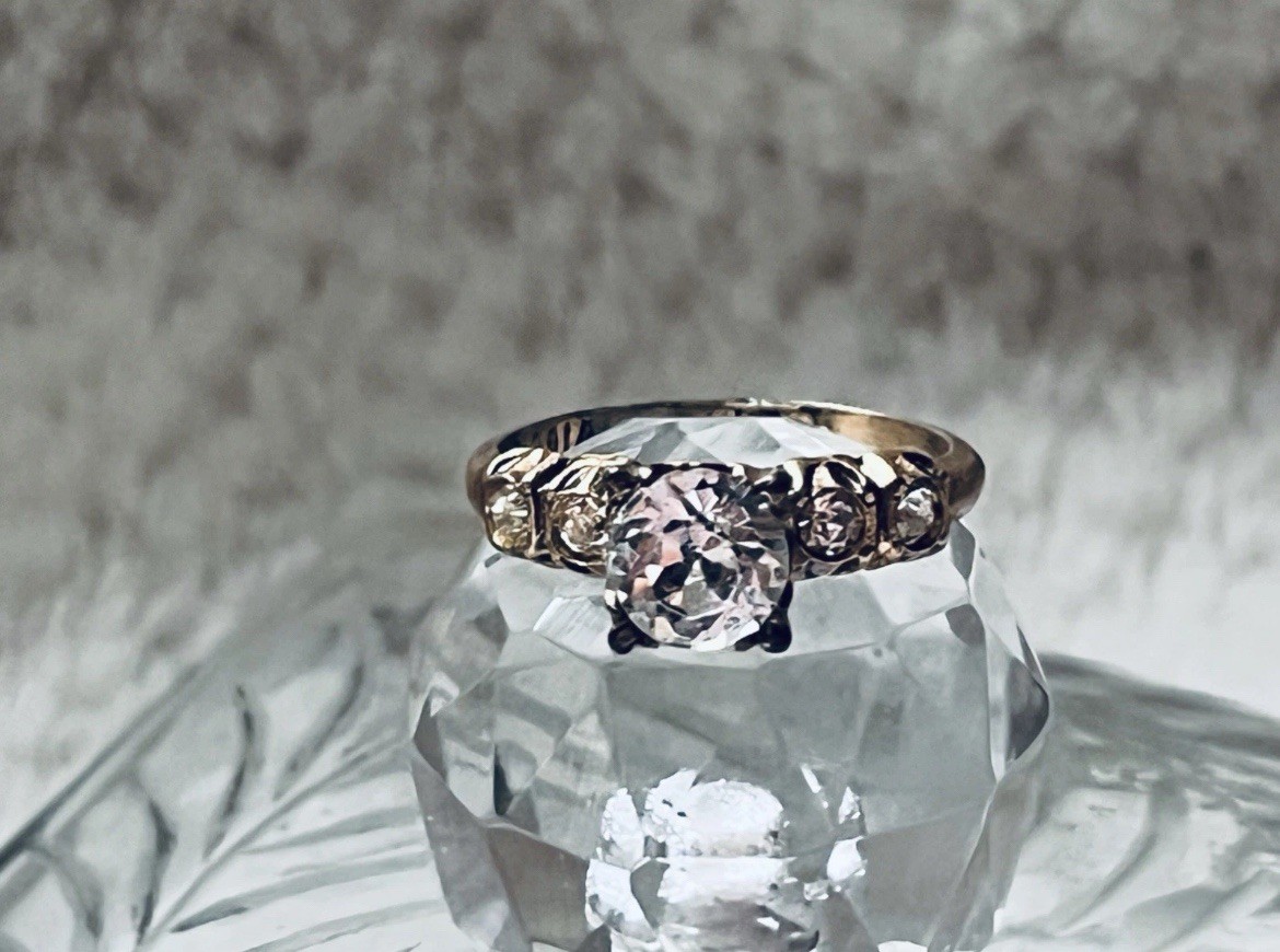 VINTAGE Engagement Ring Gold Art Deco Solitaire SIGNED McGrath-Hamin -SIZE 5.75