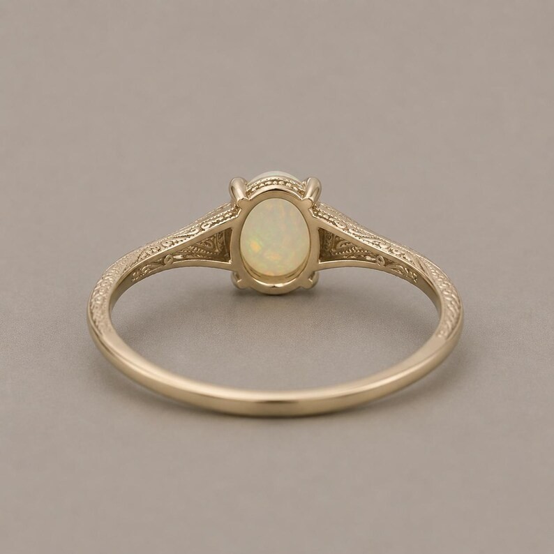 Natural Ethiopian Opal Ring Vintage Engraved Thin Band 925 Sterling Silver Gift