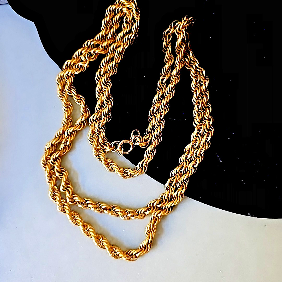 Antique Yellow Gold Rolled Rope 6 mm Chain Necklace 60″L