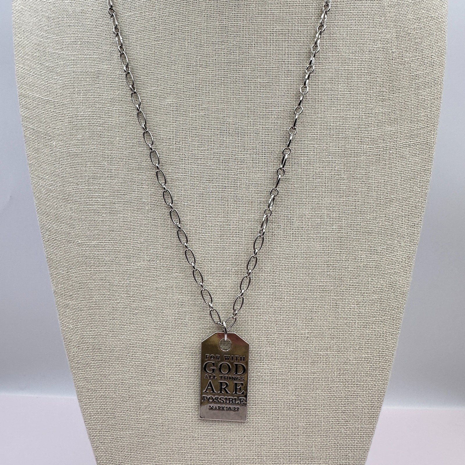 Vintage 90s Silver Tone Mark 10:27 Dog Tag Pendant Necklace Classic Jewelry