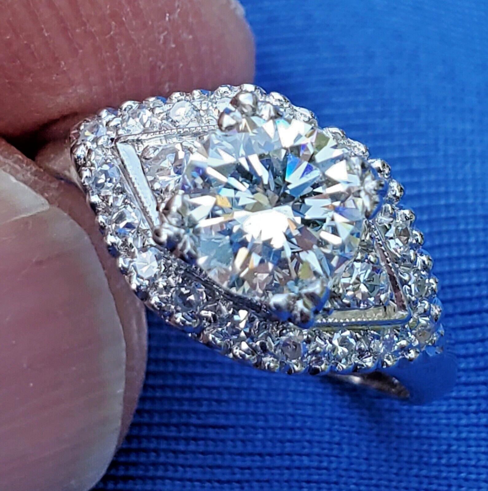 Original EARTH MINED DIAMOND Deco SOLID PLATINUM Engagement Ring & Wedding Band