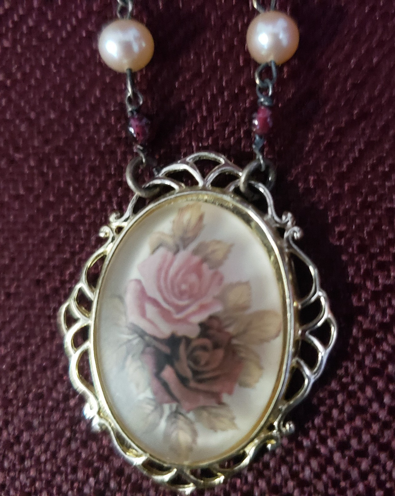 Sterling Silver Frosted Glass Floral Necklace Vintage Victorian Style