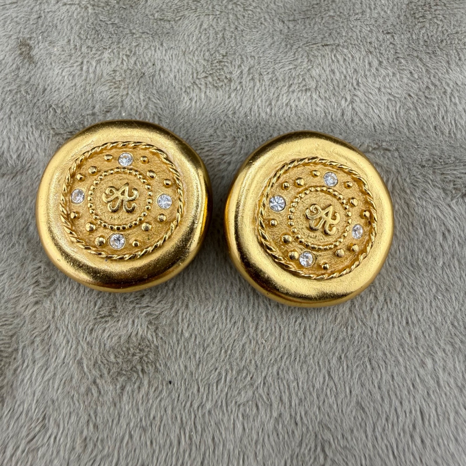 Vintage Carolee Clip On Earrings Gold Tone Rhinestone Signed