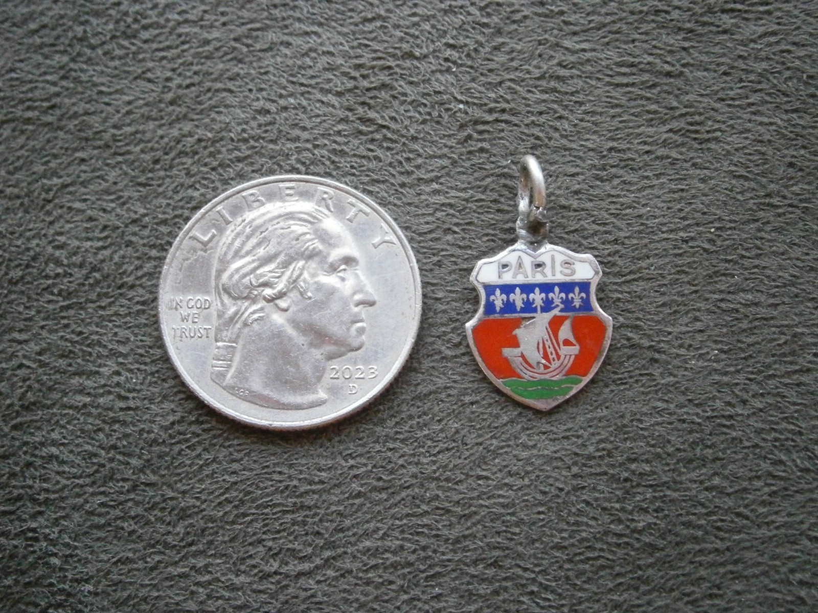 Paris France Vintage 800 Silver Enamel Travel Shield Bracelet Charm 1.4g FLAW