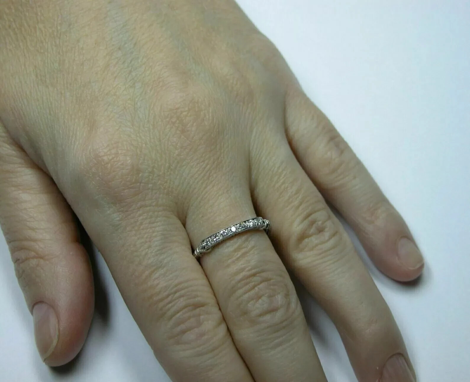Art Deco Style Round Lab Created Diamond Engagement 14K White Gold Finish Ring
