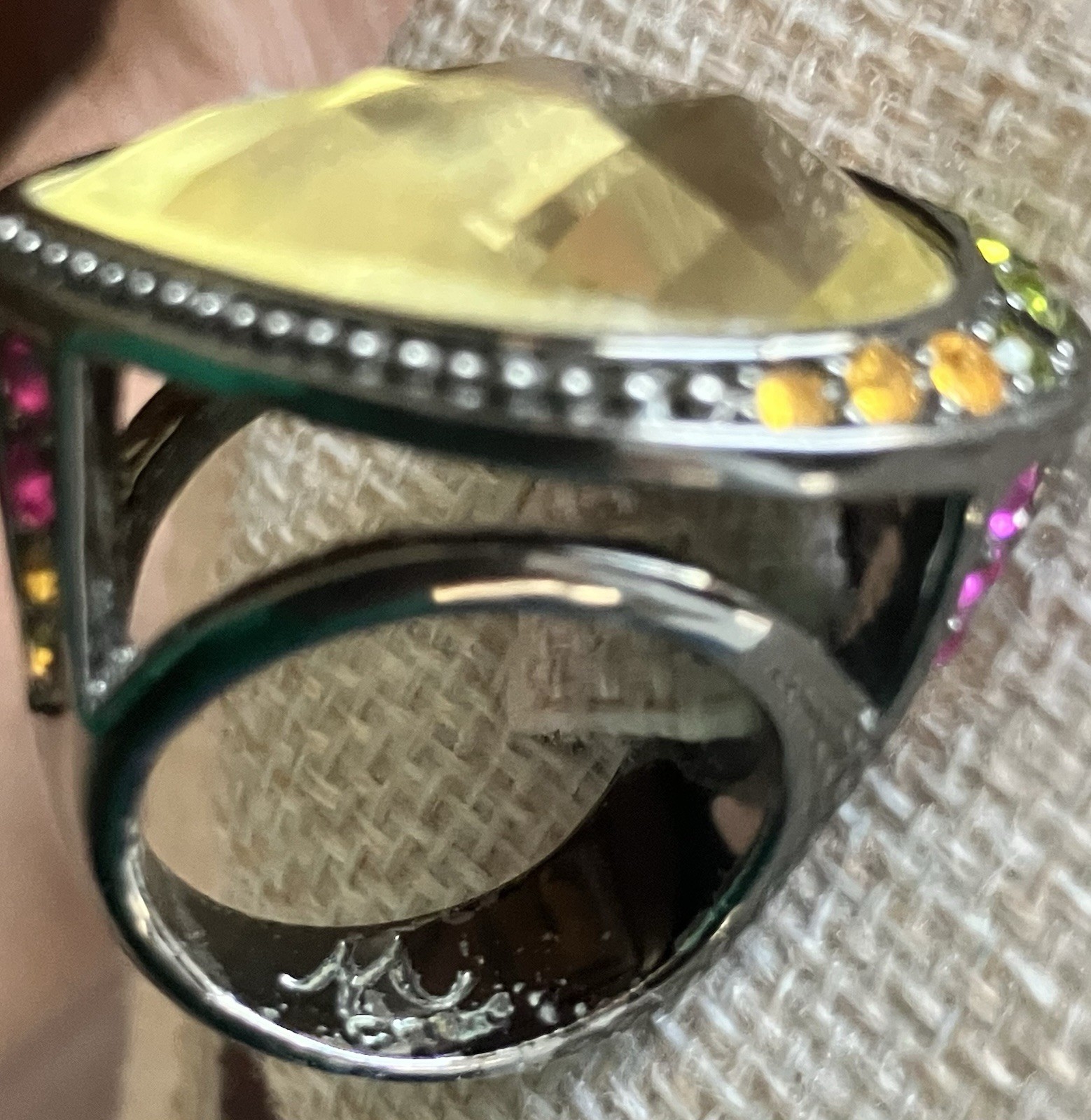 HSN Designer Signed M & CN Multi Gemstone Yellow Teardrop Faceted Cocktail Ring