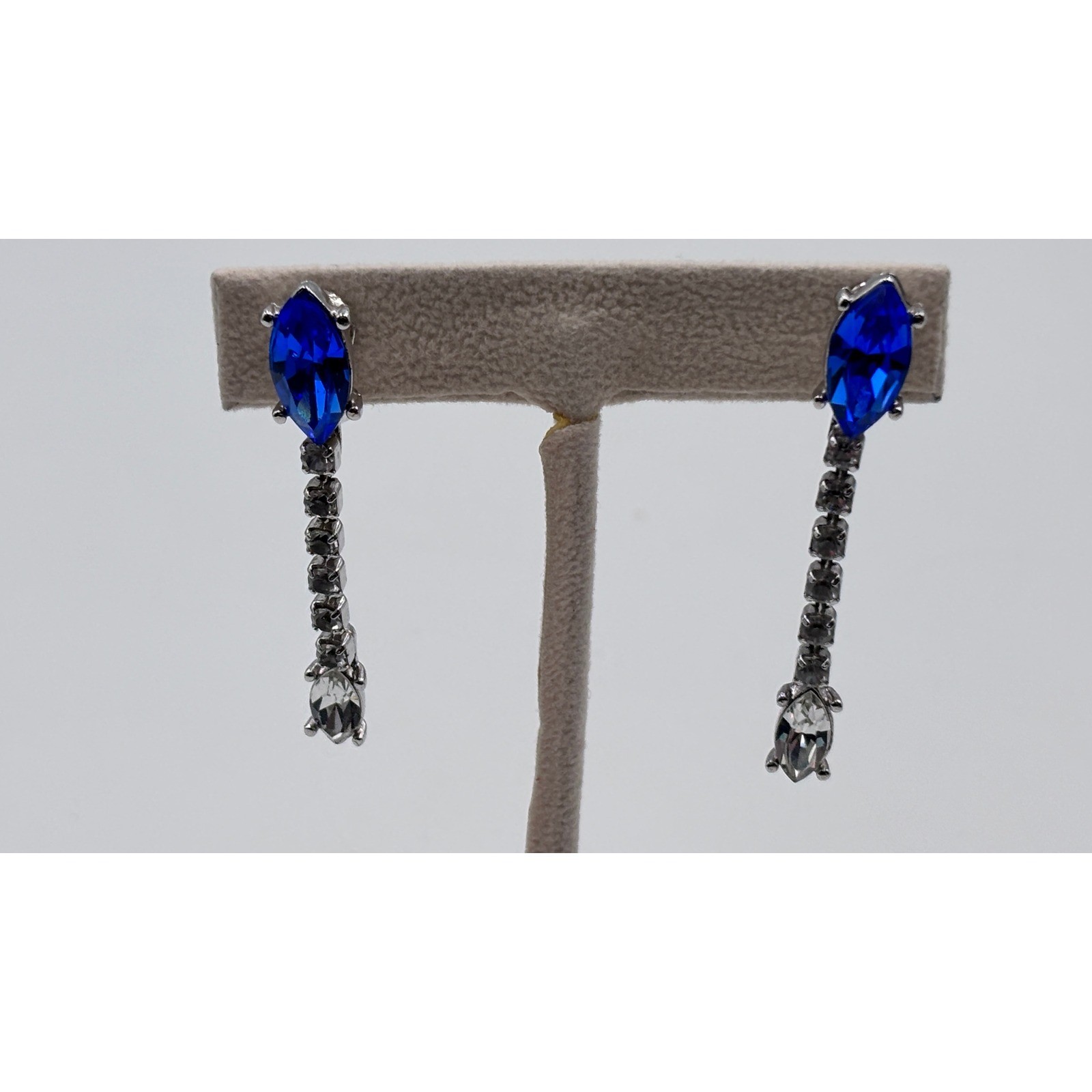 VINTAGE Yves Saint Laurent YSL Vintage Blue Clear Crystal Drop Clip On Earrings