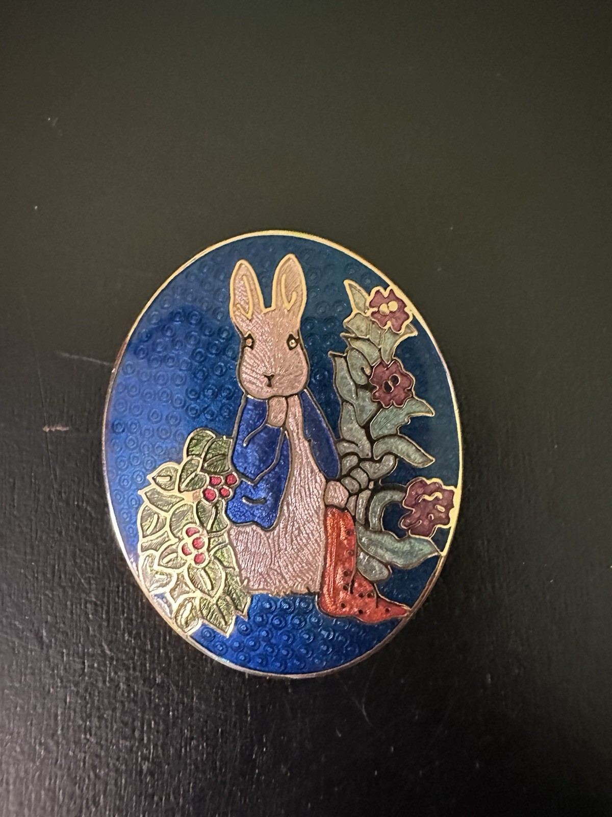 Vintage Enamel Peter Rabbit Oval Brooch Pin Gold Tone Bunny FW & CO 1992