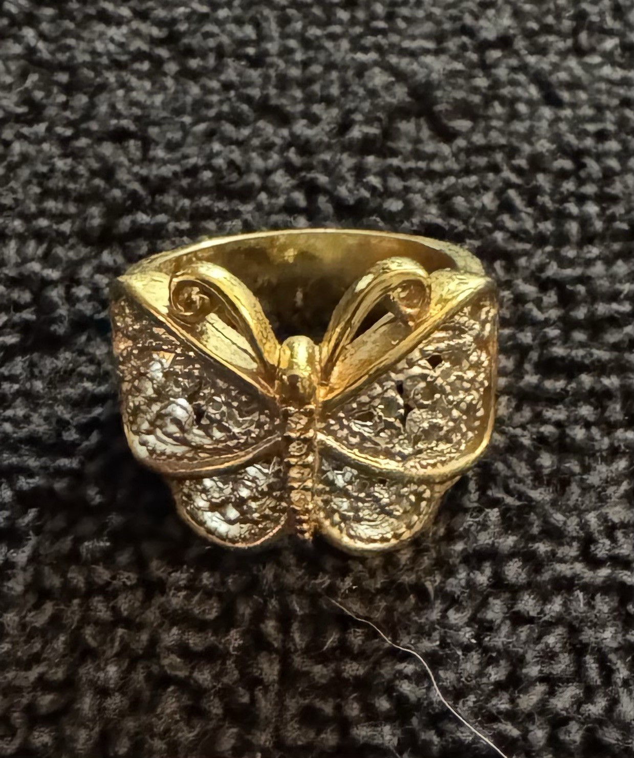 Lot of 5 Yellow Gold Tone Fashion Rings Flower Butterfly Statement Jewelry