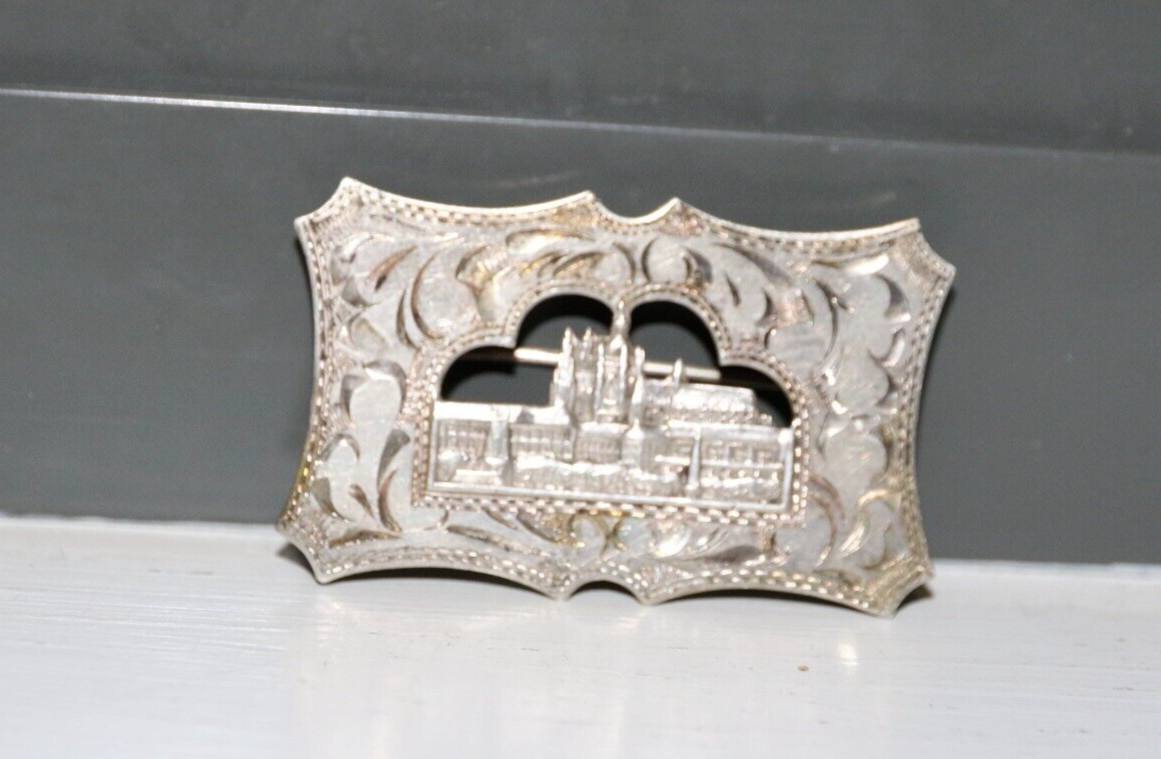 Art Deco SILVER ENGRAVED Rectangle BROOCH – PRAGUE CASTLE