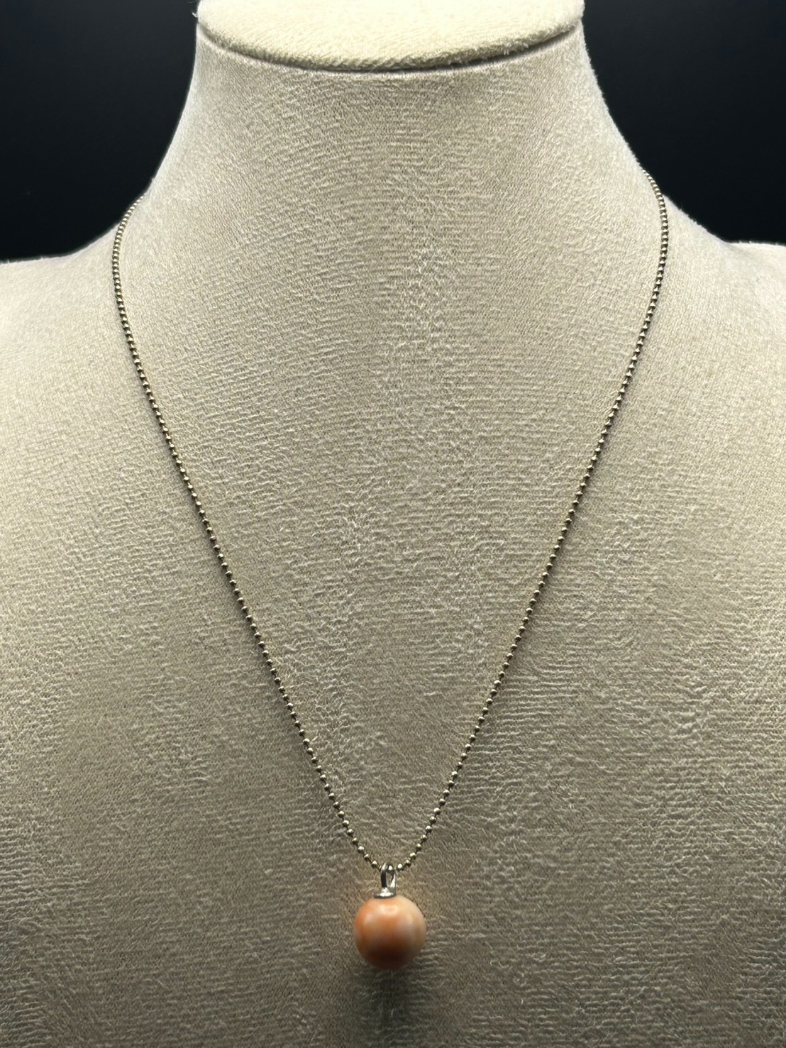 Vintage Japanese Coral Bead Pendant Necklace 11.5mm Pink Angel Skin Coral