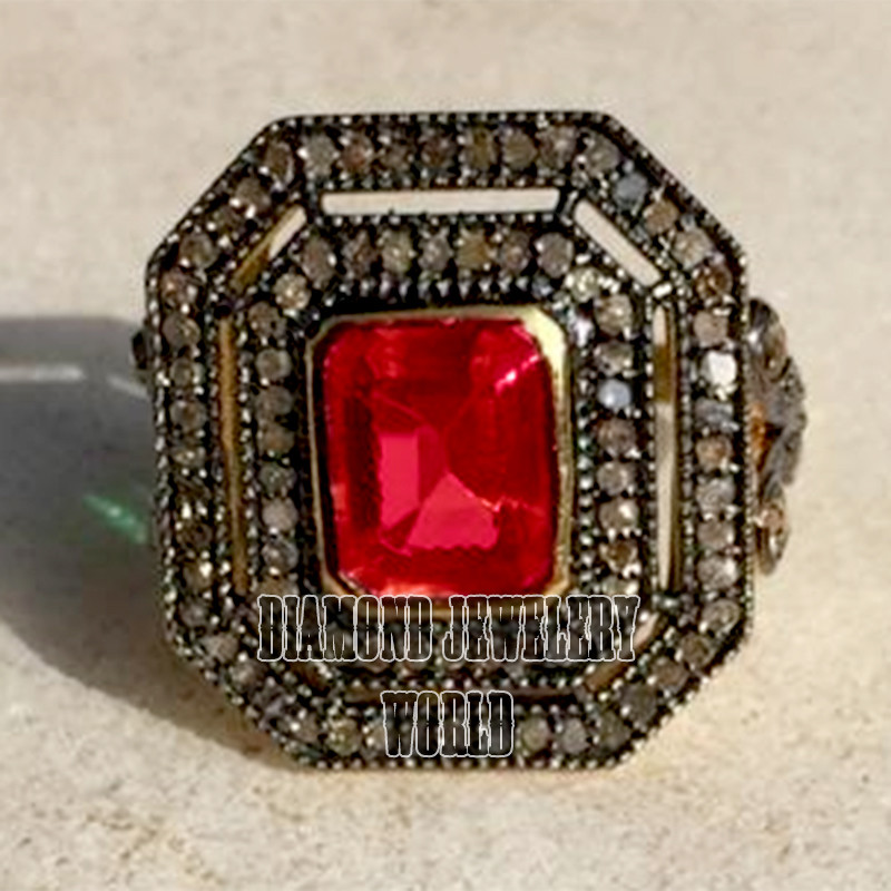 1.93ctw Rose Cut Diamond Ruby Studded Silver Victorian Gorgeous Ring Jewelry