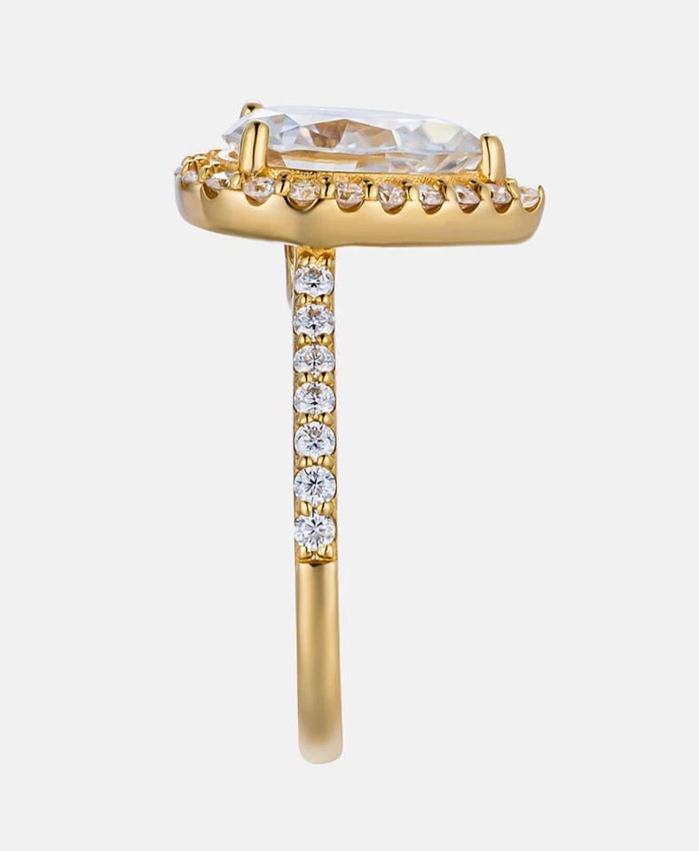 Pear & Round Cut 3.00TCW White Moissanite Women’s Halo Ring In 10K Yellow GoldFN