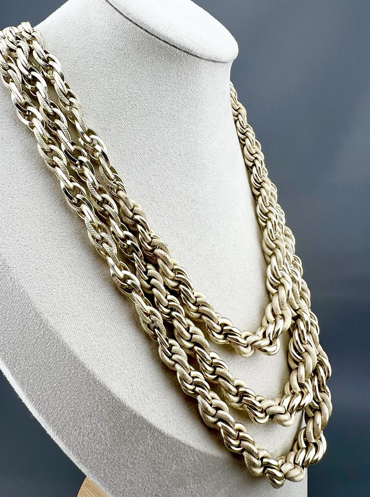 Vintage Layered Necklace Multi Strand Chunky Rope Gold Tone Signed W Germany 18”