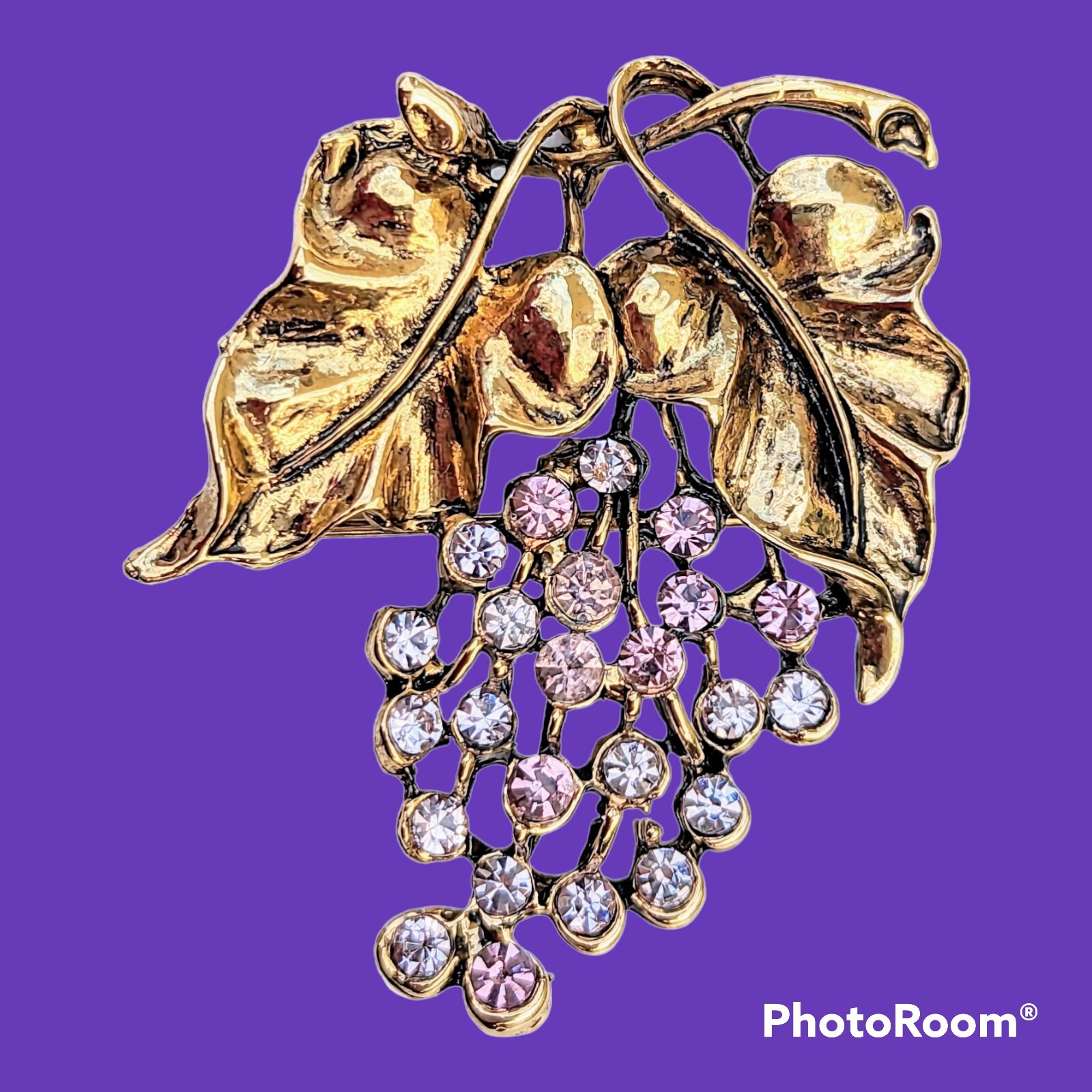 NOS Vintage Lavender Purple Lilac / Wisteria Branch Rhinestone Cluster 2″ Brooch
