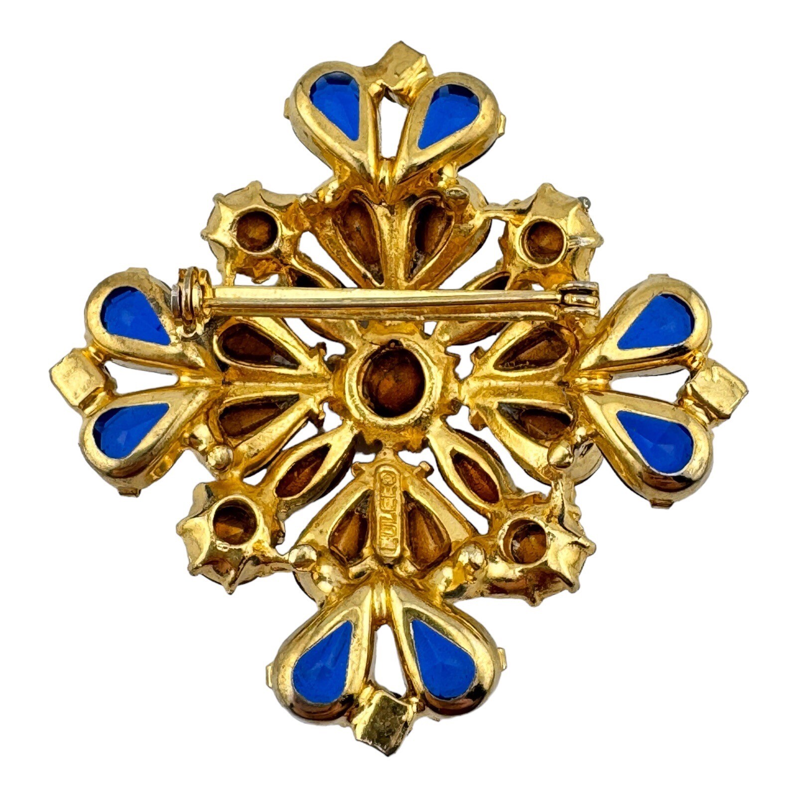 Vintage Edlee Maltese Cross Brooch Multicolor Stones Layered Design Signed