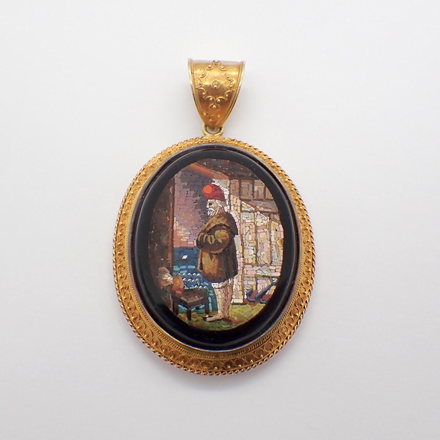 Scenic Micro Mosaic Pendant Locket 18K Gold