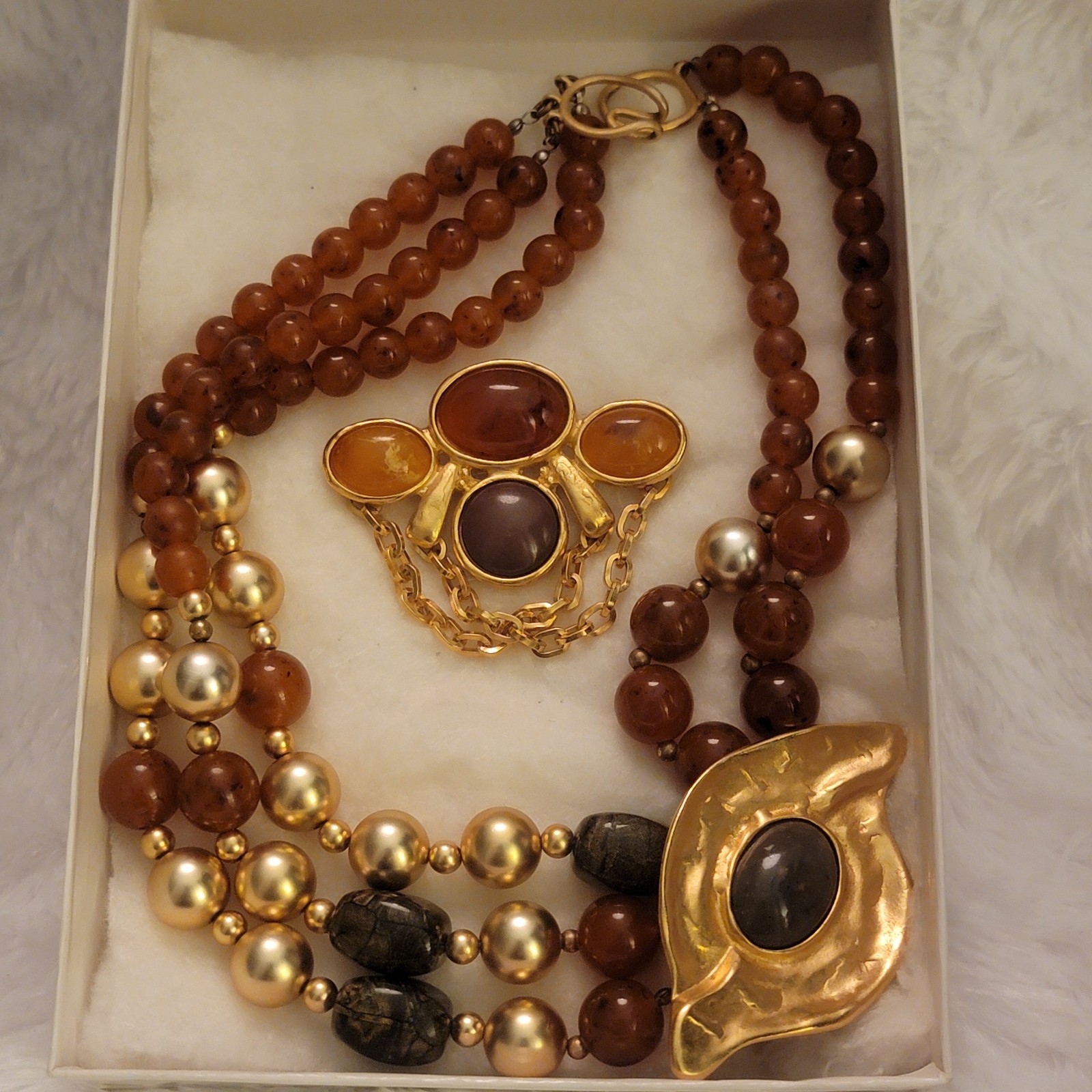Jacqueline Ferrar Beaded Necklace and Brooch Set Vintage 1980s