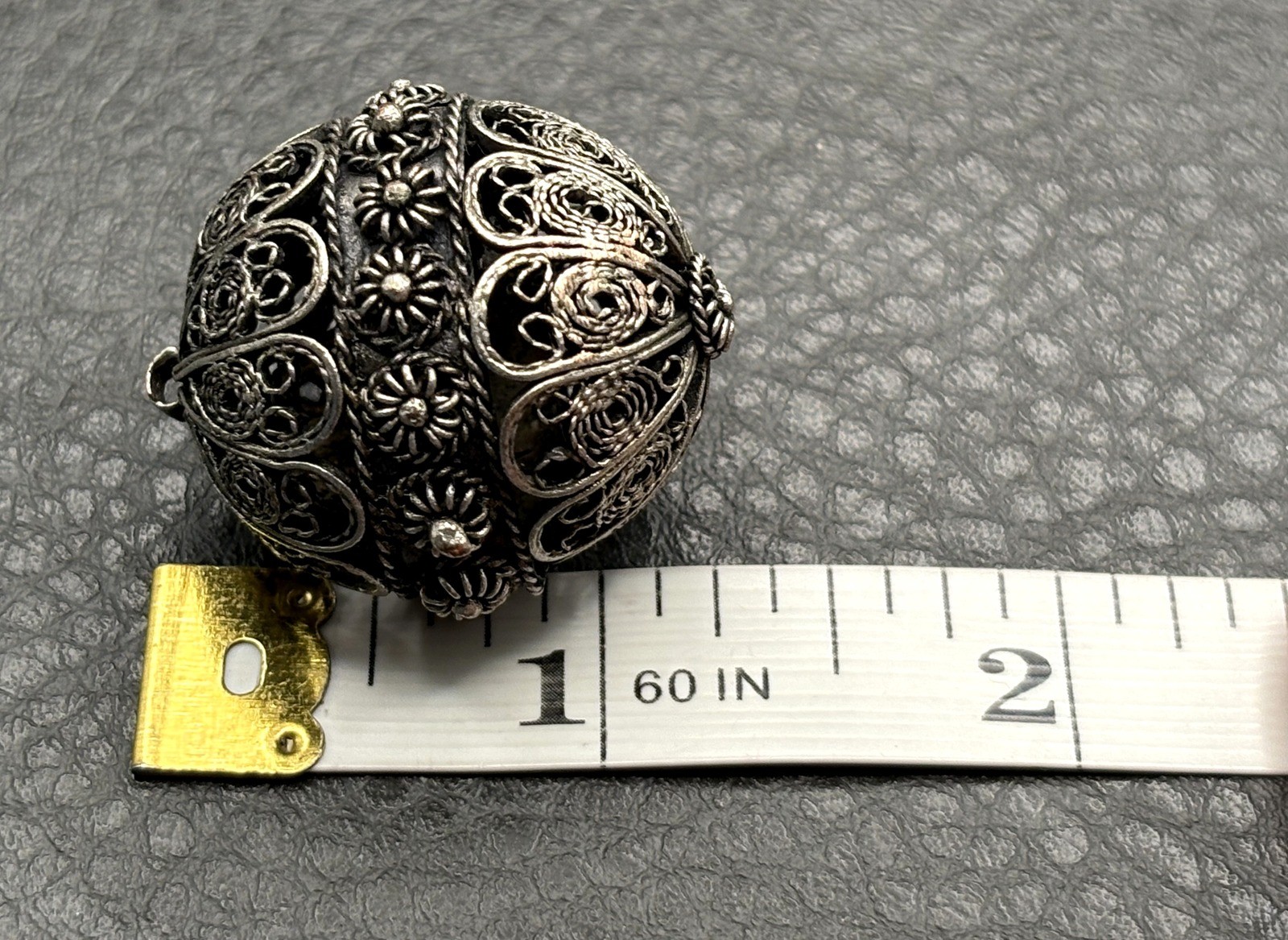 Vintage Large Sterling Silver Filigree Ball Sphere Orb Pendant Ornament 1.25”