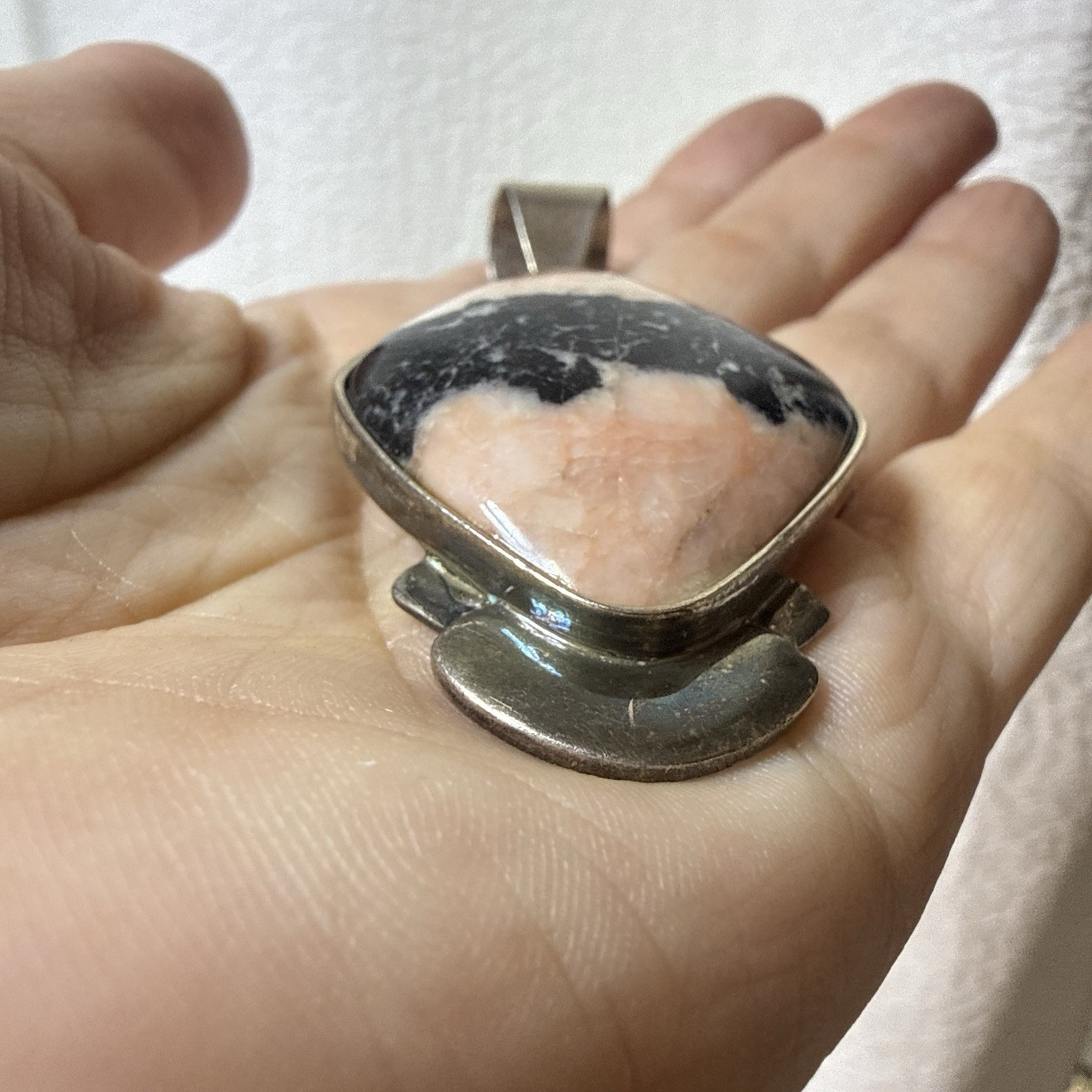 Jay King Pendant Black Pink Stone Chunky Geometric Artsy 30g Sterling Silver