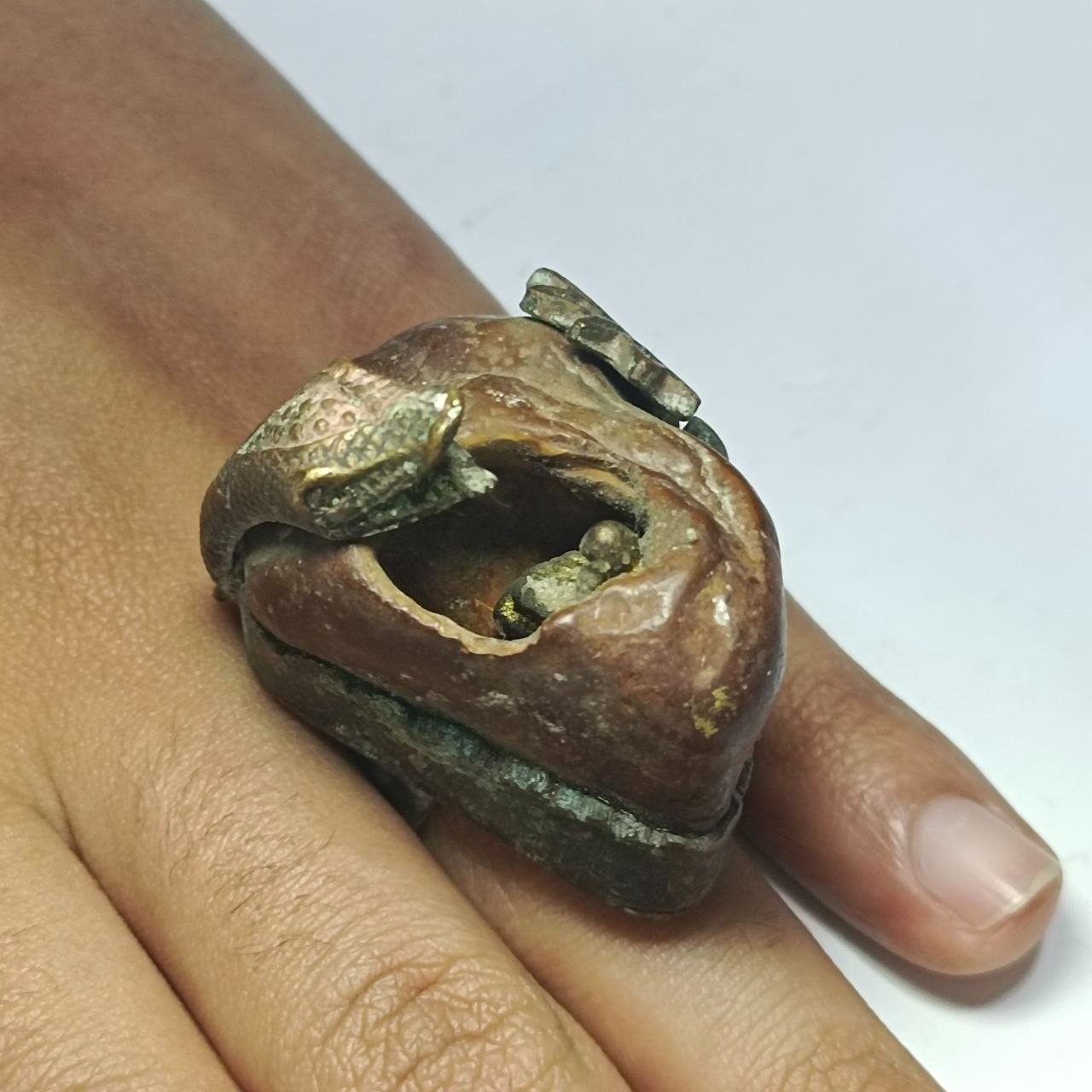 Vintage handmade copper snake ring, rare serpent design collectible