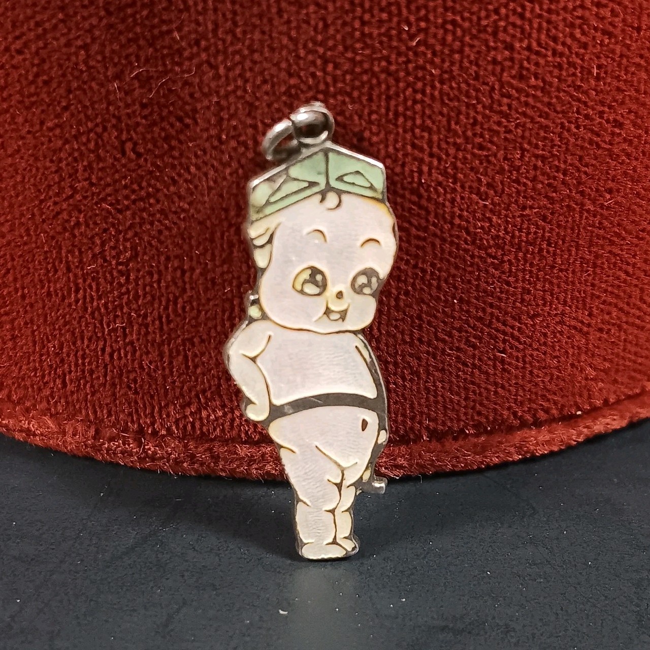 Kewpie Baby Army Charm Sterling Silver Enamel Military Hat Pendant Paye & Baker