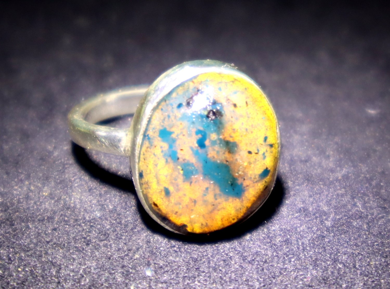 Excellent Natural Translucent Sky Blue Amber .925 Sterling Silver Ring #6
