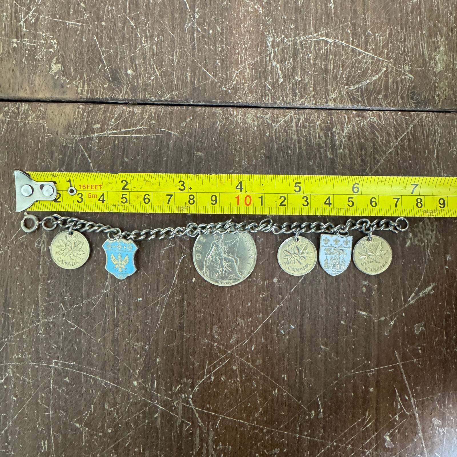 Coro Vintage 1920s 1940s Coin Bracelet Great Britain Canada Coat of Arms Pendant