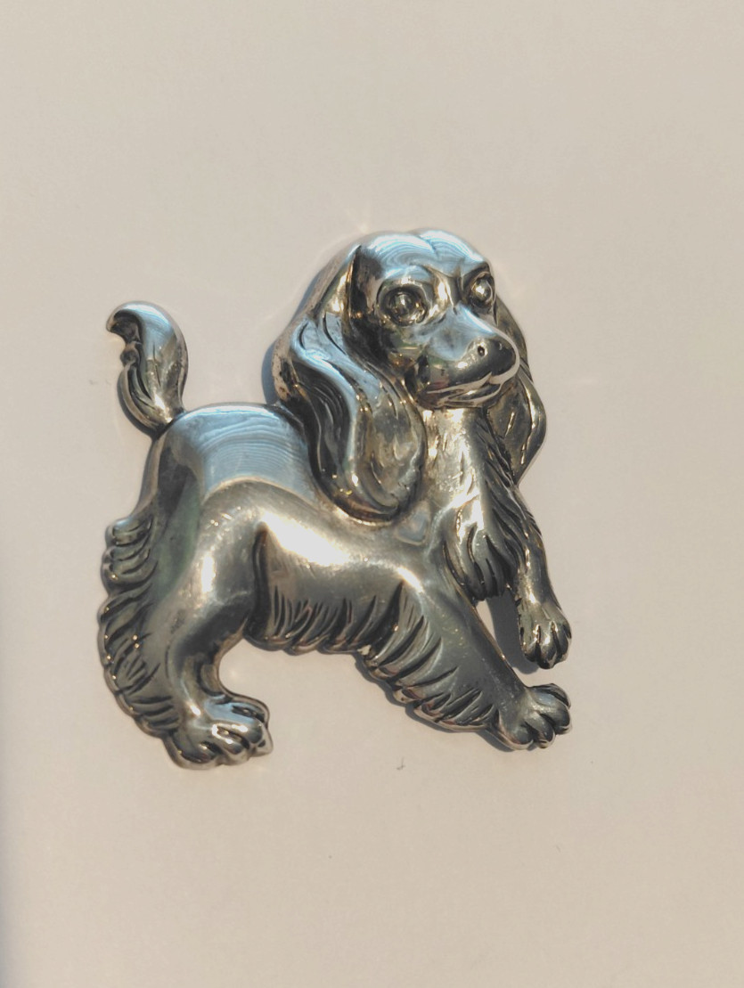 Vintage Cocker Spaniel Sterling Silver Pin by Lang 1 5/8″