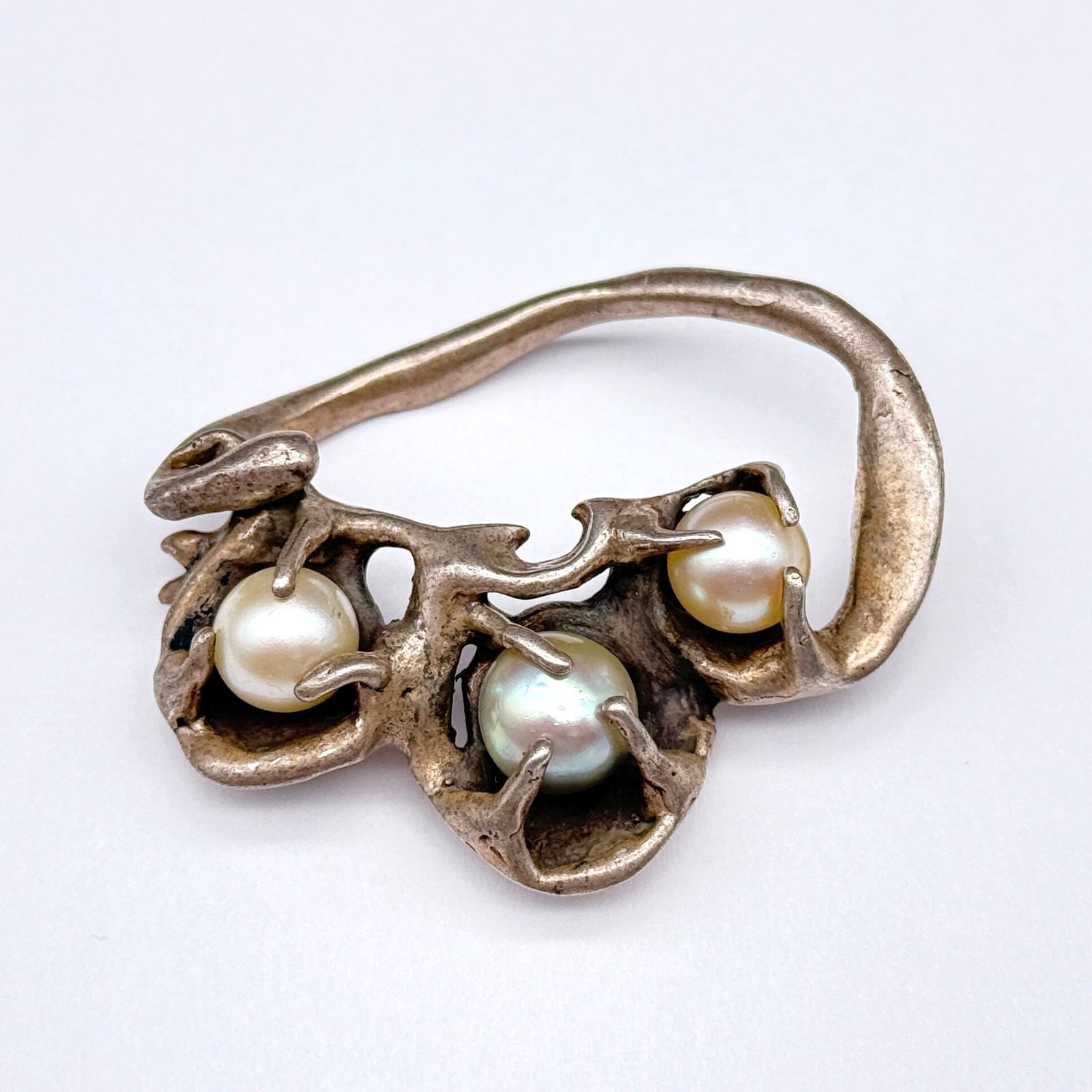 Vintage Brutalist Abstract Pearl Silver Pendant