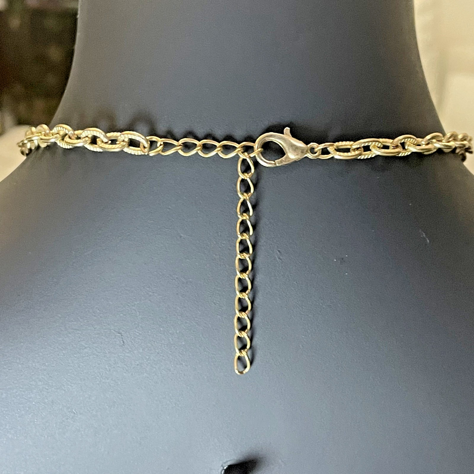 Unbranded Gold Tone Statement Necklace & Earrings Set with Olive Green Stones