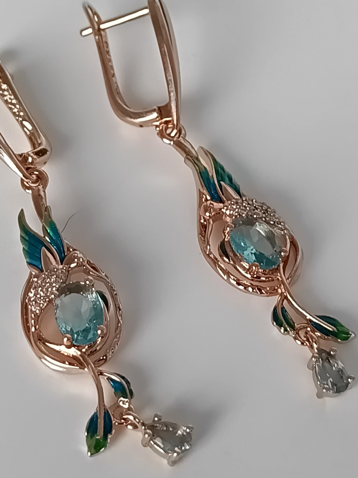 Vintage 1990-s 14 Ct Rolled Gold Aquamarine Zircons Earrings – Hallmarked 585 RG