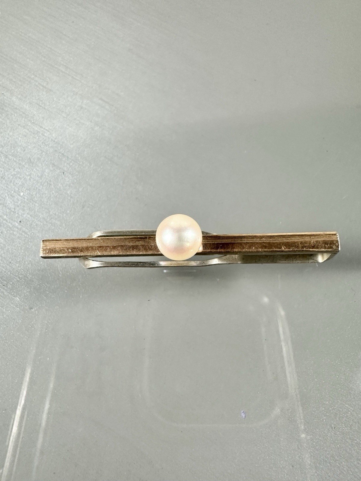 Vintage 10k Yellow Gold & Silver 6.4mm Pearl Classic Tie Bar