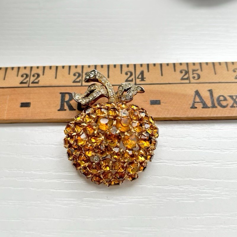 VTG EISENBERG Brooch Amber Clear Color Stone Golden Apple Old Hollywood Jewelry