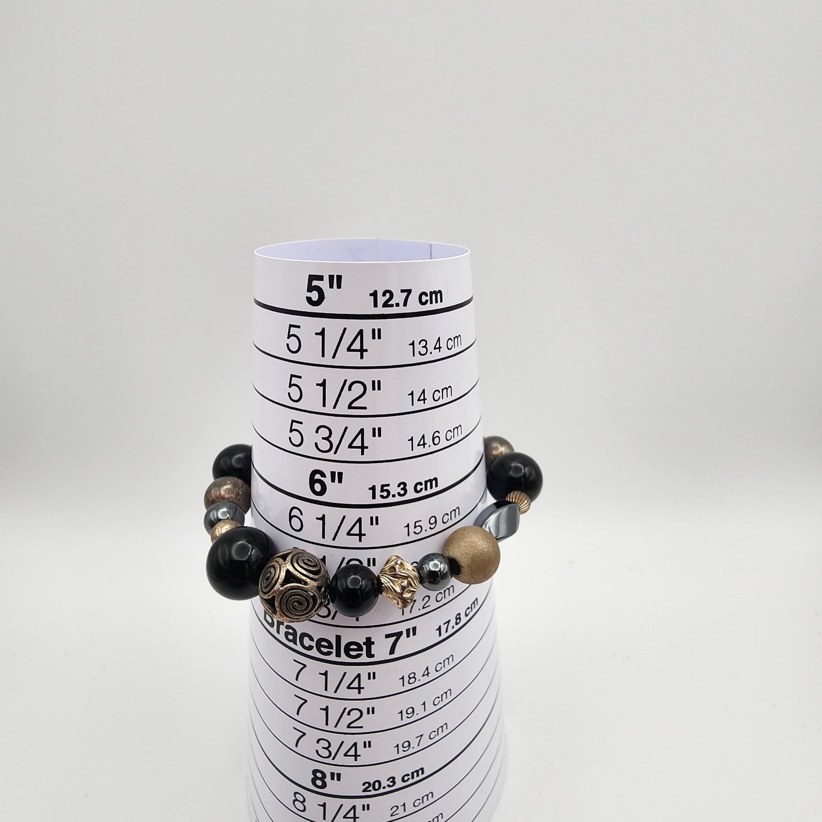 VTG 925 Silver Mixed Bead Hematite Onyx Bracelet 6.75″ Black Boho GUC