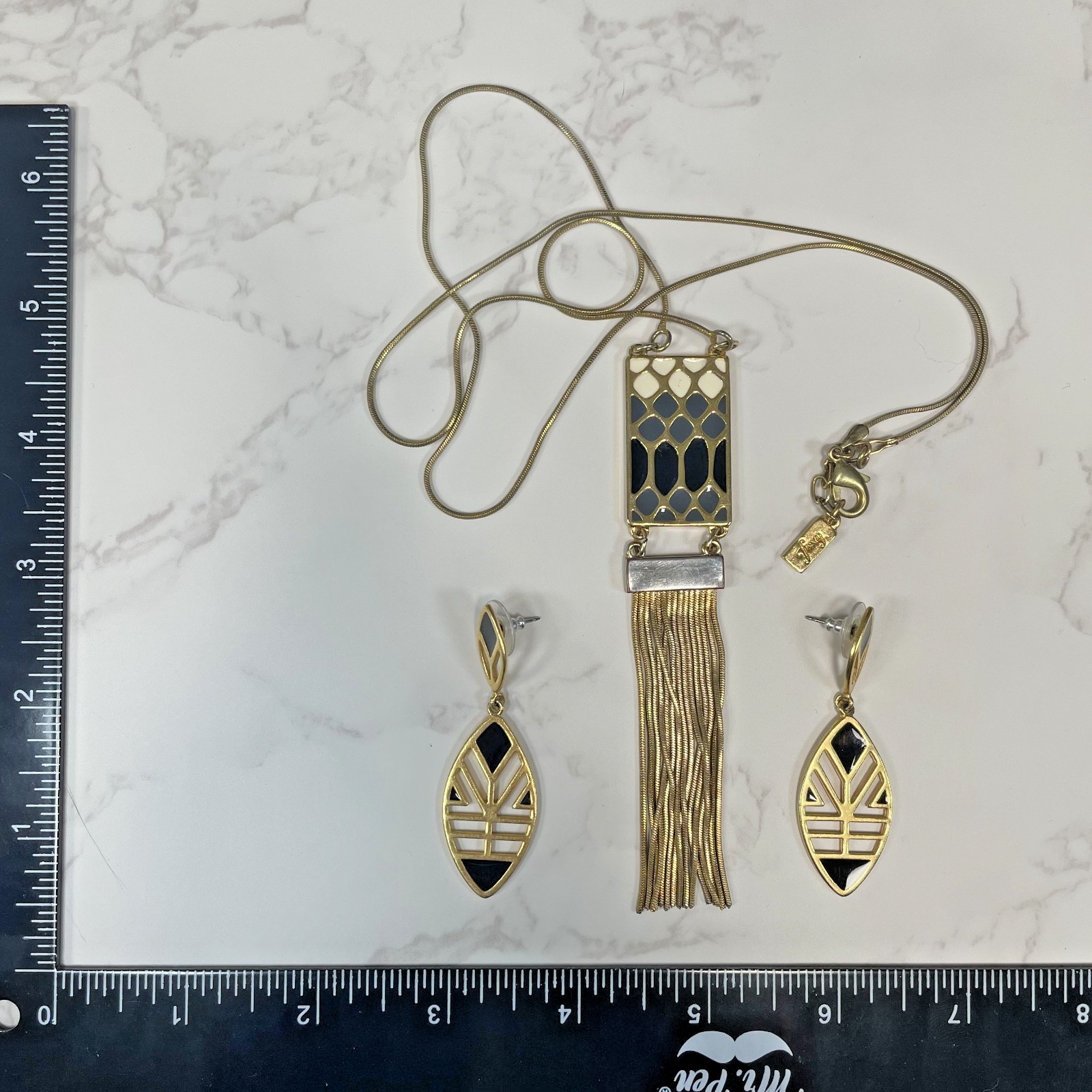 Foxy Made in Canada Gold Tone Multi Color Enamel & Fringe Pendant & Earrings Set