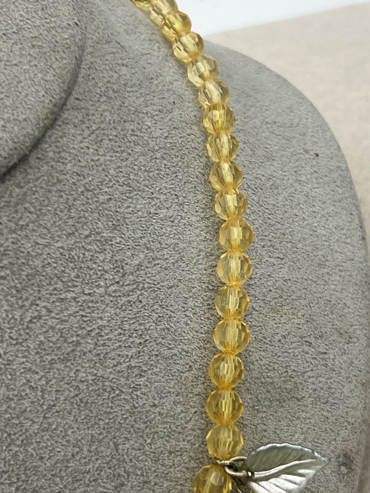 Vintage Fruit Basket Lucite Yellow Beaded Necklace 16 In With Adjustable Chain